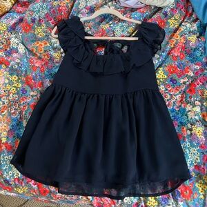 super cute navy scoop-neck ruffle blouse from Banana Republic, size S, NWT